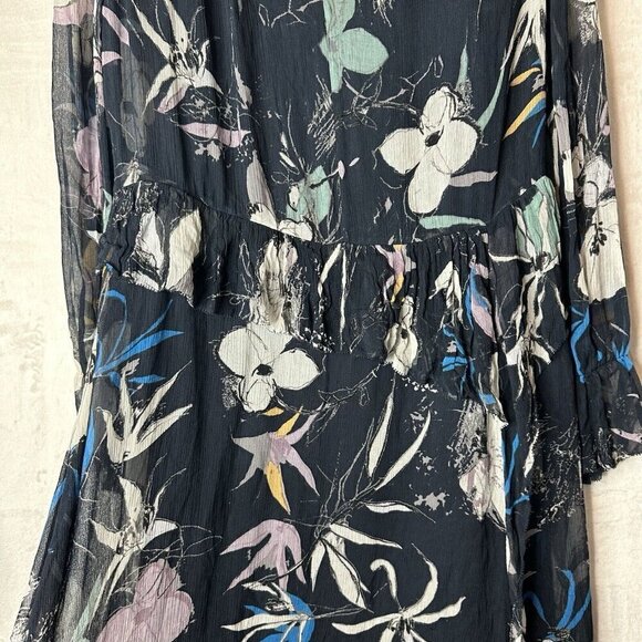 Reiss Dress Sz 12 Navy Floral Carina Spring Whimsigoth Maxi w/ High Front Slit - Picture 10 of 16